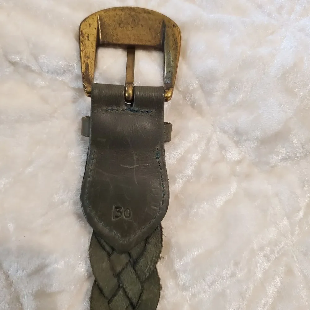 VINTAGE Woven Braided Leather Belt ‎ Green Women's Size Small